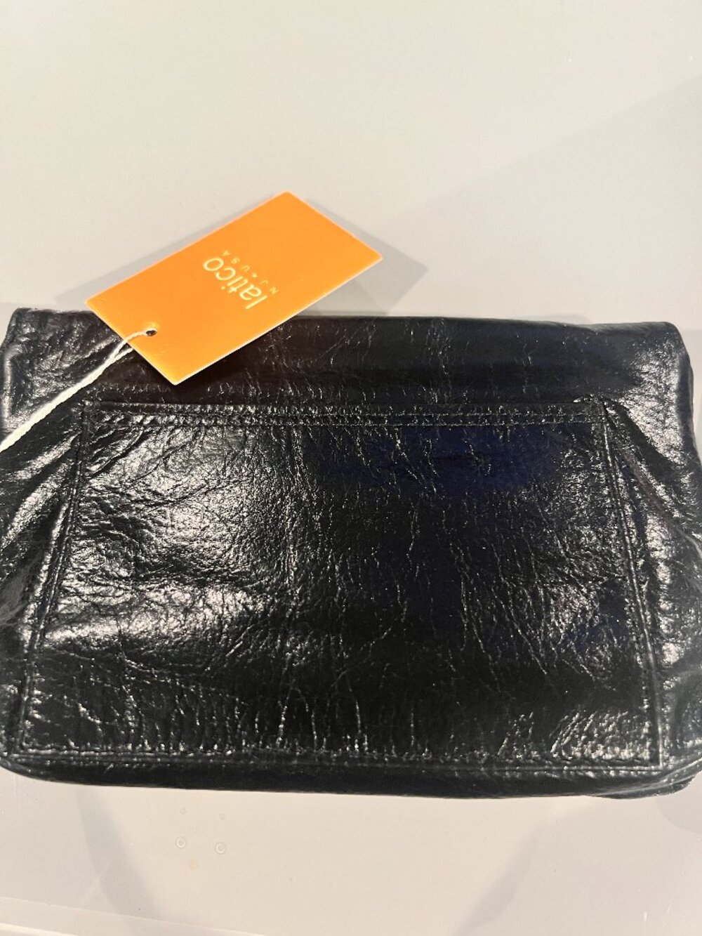 NWT Latico Black Crinkle Leather Clutch Bag Floral Lining